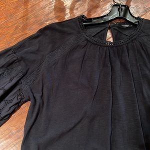 Lucky Brand Long Sleeve Black Lace Sleeve Top